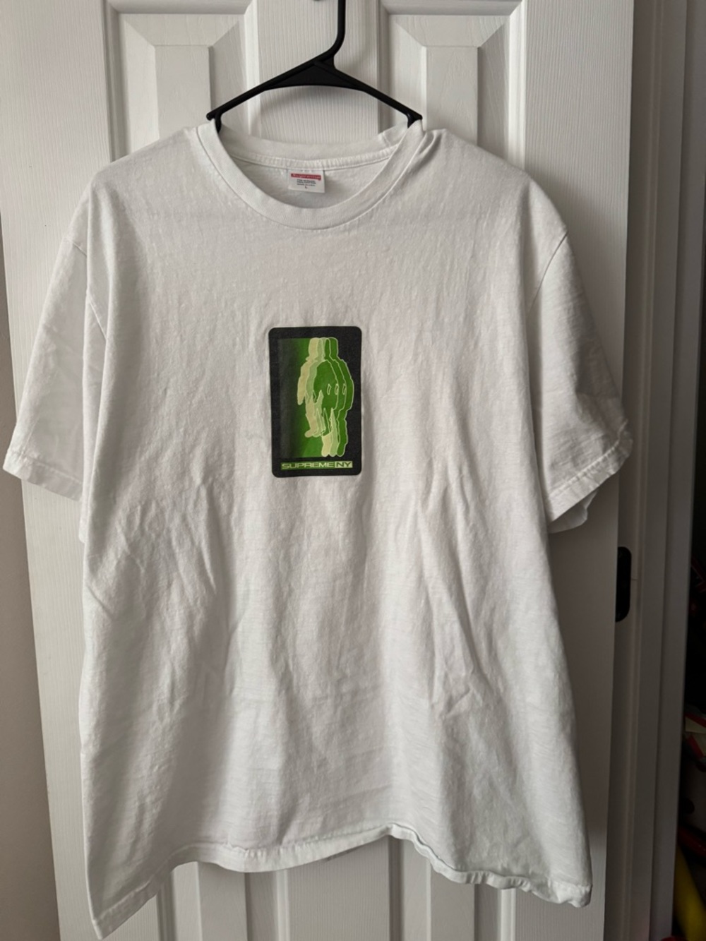 Supreme White Short-Sleeve Tee with Green Graphic Card Motif